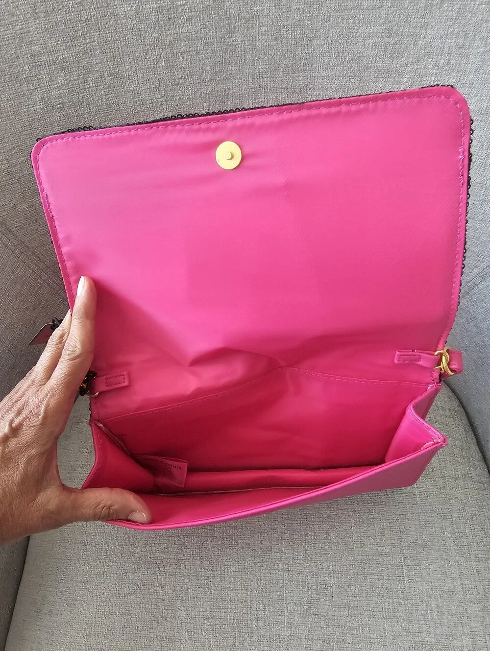 Juicy Couture Black Sequin Crossbody with Hot Pink Trim and Strap